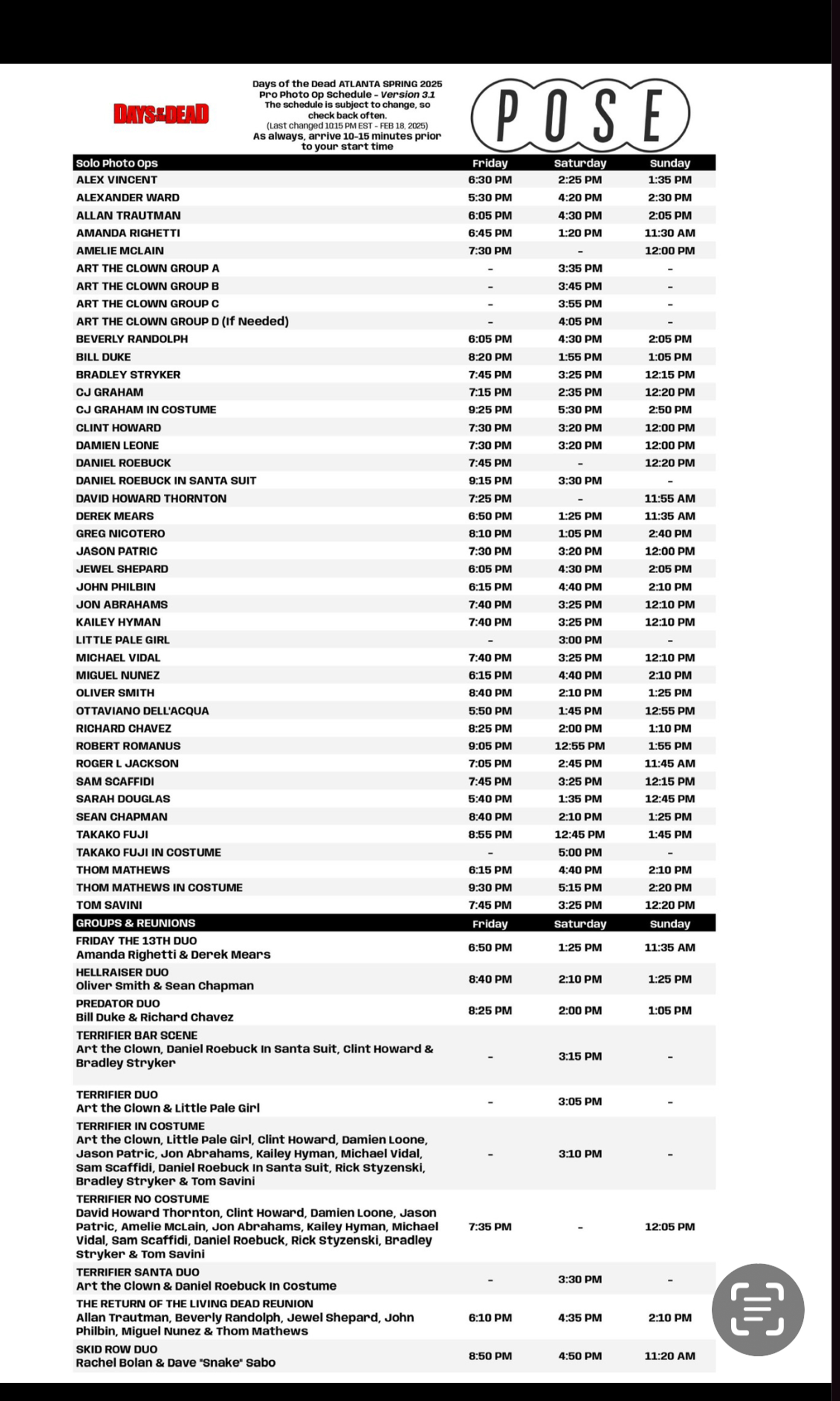 Events Schedule