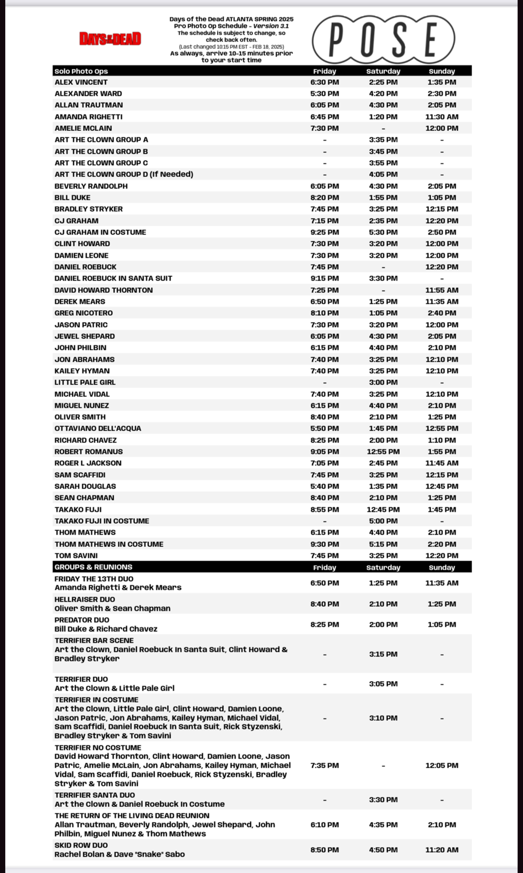Events Schedule