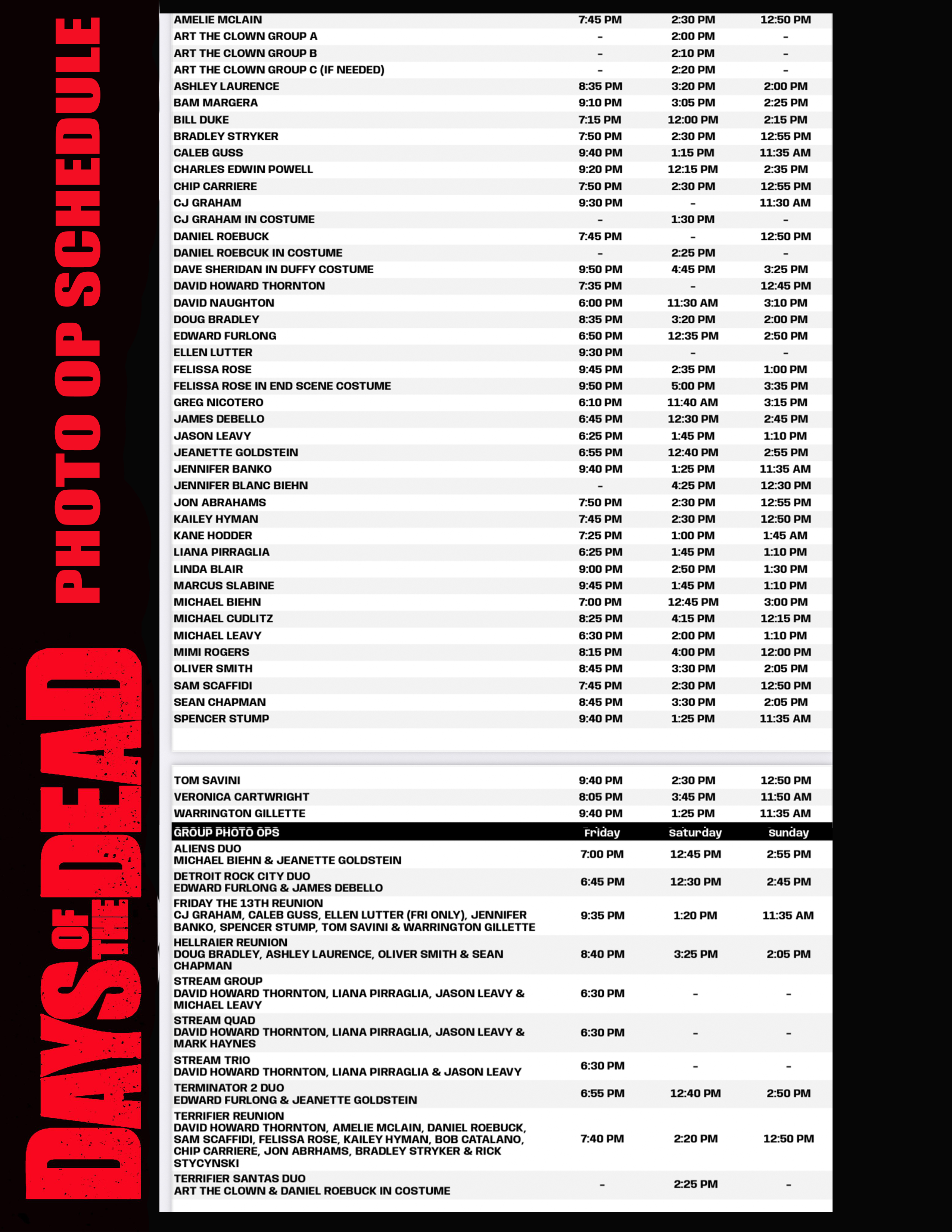 Events Schedule